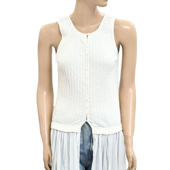 Free People Twice As Nice Maxi Tunic Top Ribbed Buttondown Tank White M 280924 - Picture 6 of 9